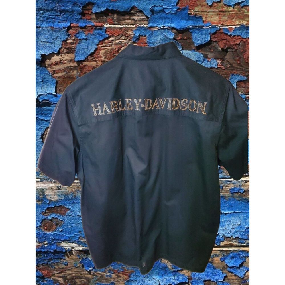 Harley Davidson Men's Large L 2013 110th Anniversary Black Mechanic Shirt S/S - Picture 2 of 5